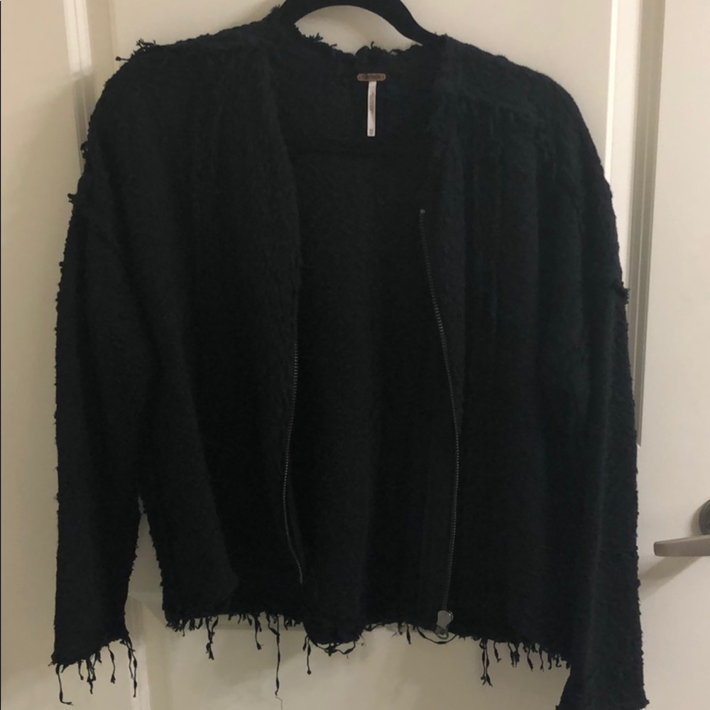 Free People Frayed Zipper Sweater